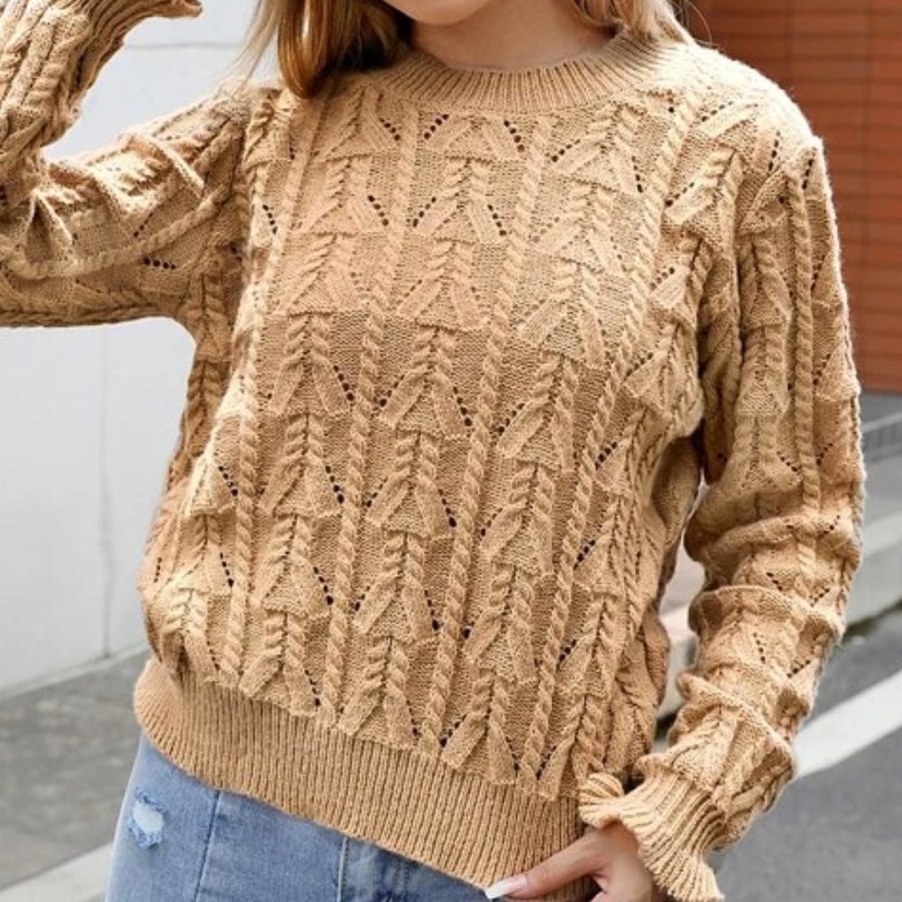 Camel Brown Cable Knit Sweater in M and L